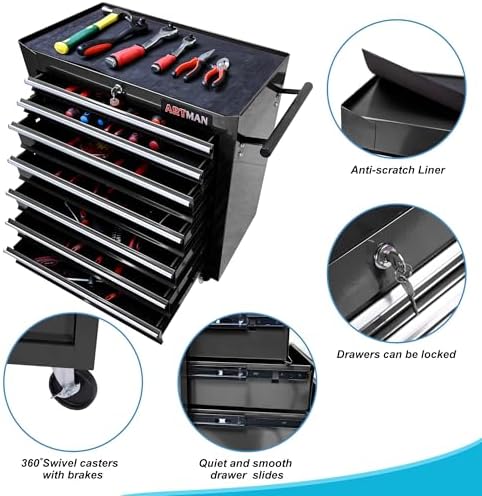 7 drawers rolling tool cart on wheels, multifunctional showing dimensions