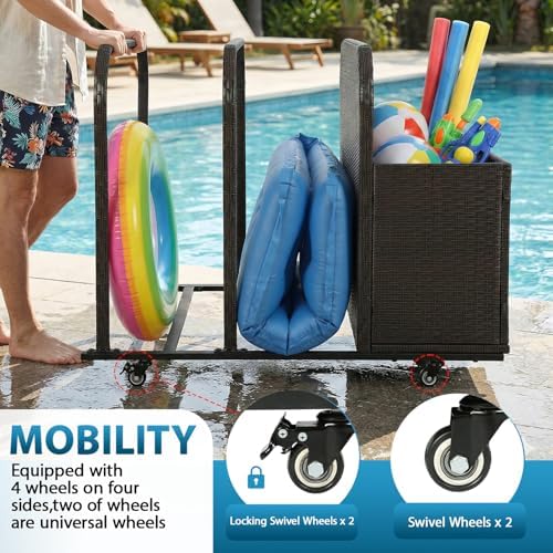 fdw pool float storage poolside storage bin holder showing dimensions