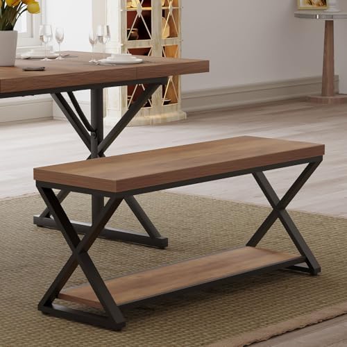 ibf rustic entryway bench with storage, rustic oak, front angle view