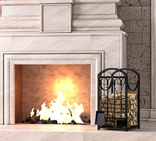 kingson firewood rack indoor/outdoor log holder, black, close-up detail