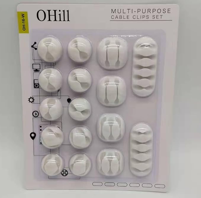 OHill Desk Cable Management Cord Organizer, 16 Pack White Self Adhesive Cord - Image 6