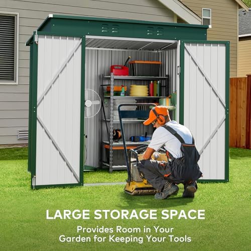 gizoon 6x4 ft outdoor shed, metal garden shed, close-up detail