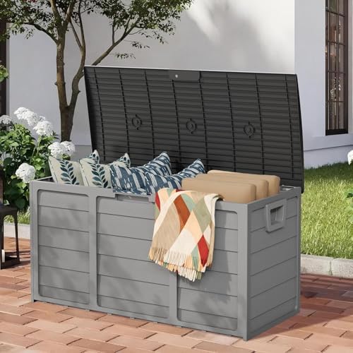 suncrown 75 gallon deck storage box resin outdoor shown in use
