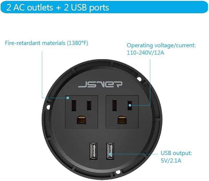 Desktop Power Grommet JSVER Mini Desktop Power Strip Hide Recessed Power - Image 5