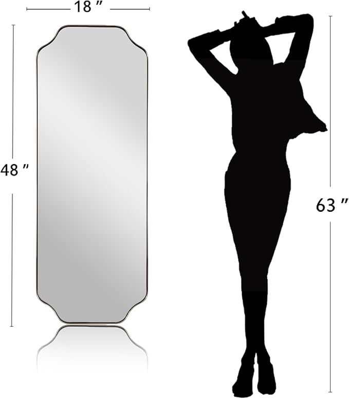 ANDY STAR 18" x 48" Full Length Wall Mirror, Large Brushed Nickel Bathroom - Image 2