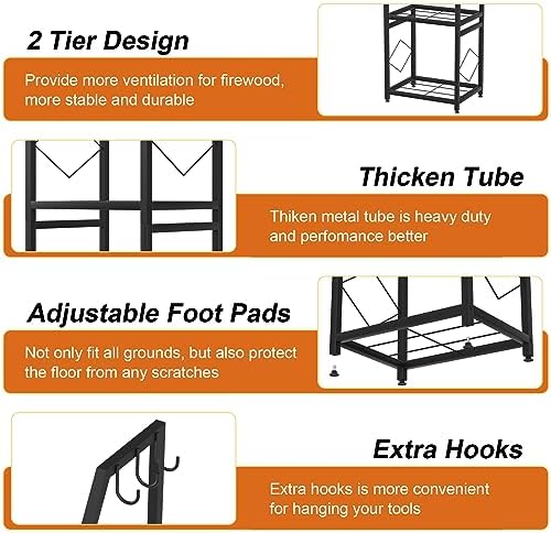 vygrow firewood rack for indoor, 2-tier firewood holder, close-up detail