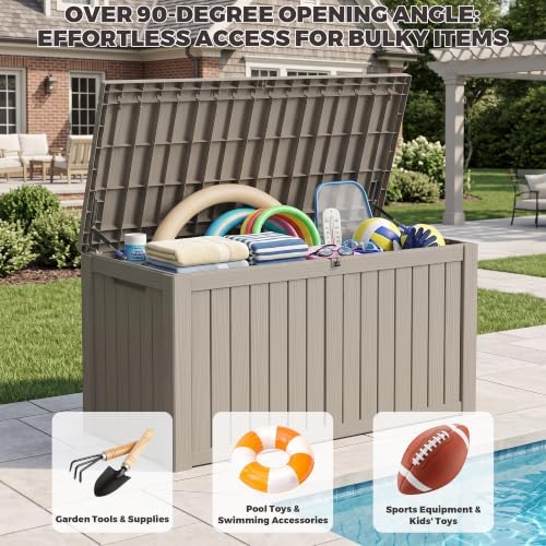 outdoor storage box, 180 gallon waterproof deck box, front angle view