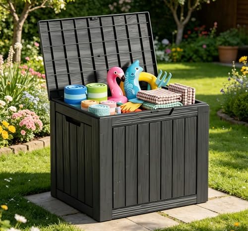 outdoor storage box resin deck box waterproof black, view 11