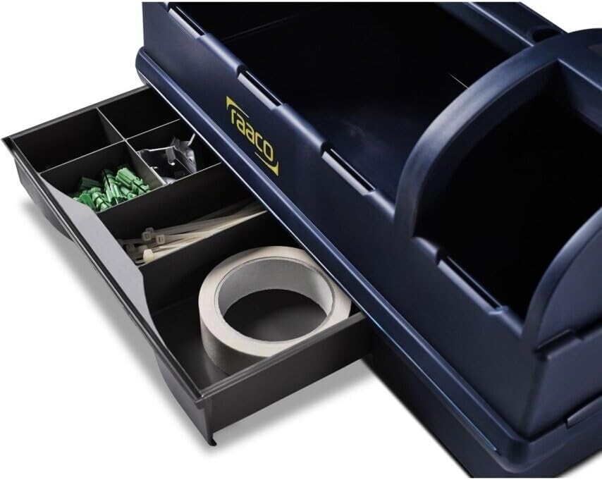 raaco open portable tool box organizer with handle, close-up detail