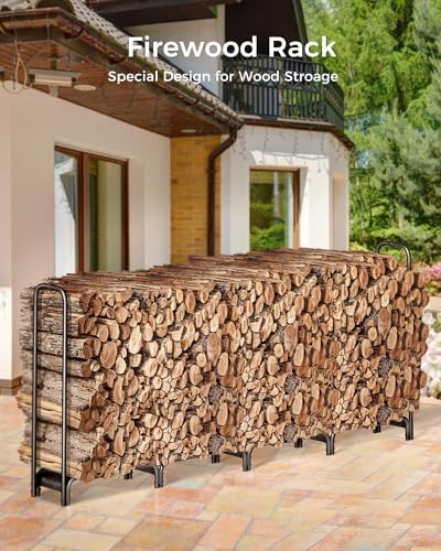 firewood rack, 8ft heavy duty fire wood storage, side view