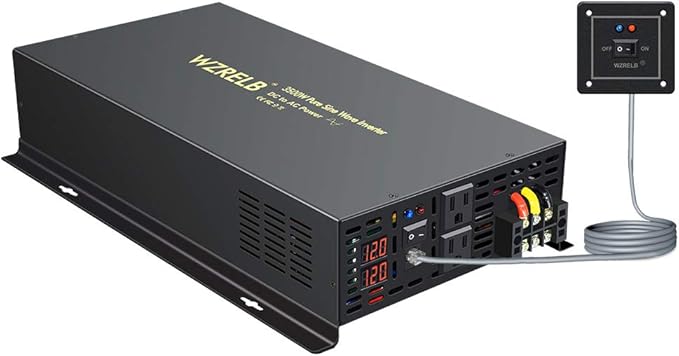 WZRELB 3500W 12VDC 120VAC Pure Sine Wave Power Inverter, 2 AC Outlets, Wired by WZRELB