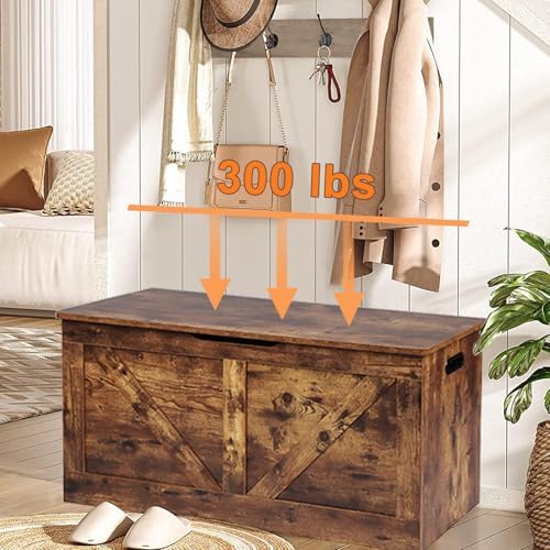 timberer 39.4" storage chest, wooden storage bench, large, side view