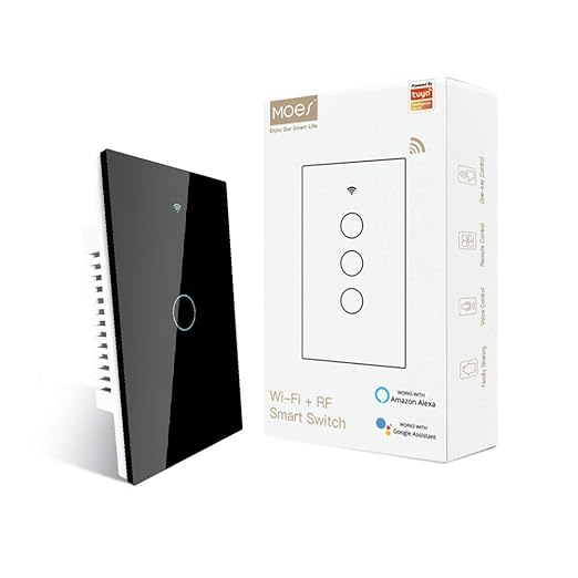 MOES 2.4GHz WiFi Wall Touch Smart Switch Neutral Wire Required, 3 Way by MOES