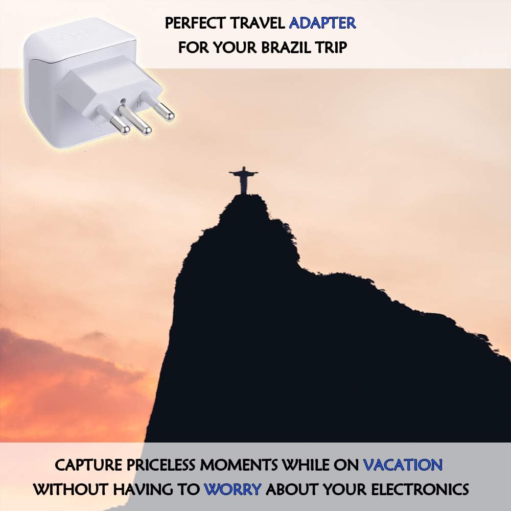 Ceptics Brazil Travel Adapter Plug with Dual USA Input - Type N (6 Pack - Ultra Compact - Safe Grounded Perfect for Cell Phones, Laptops, Camera Chargers and More - Power Plug (CT-11C)