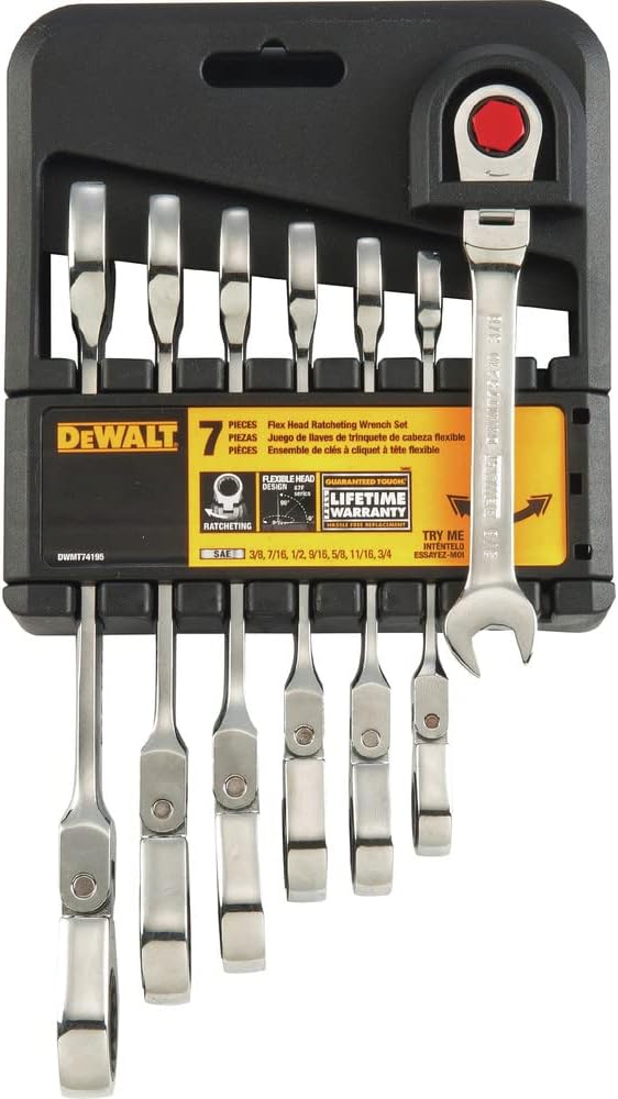 DEWALT Combination Ratcheting Wrench Set, SAE/Standard Wrenches, Flex Head, 7-Piece (DWMT74195)
