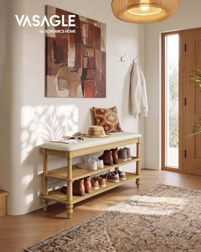 vasagle 2-tier shoe bench, wooden entryway bench, 39.4, close-up detail