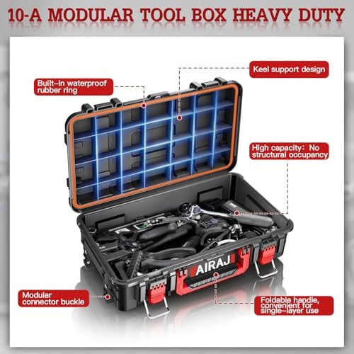airaj rolling tool box with wheels heavy duty, side view