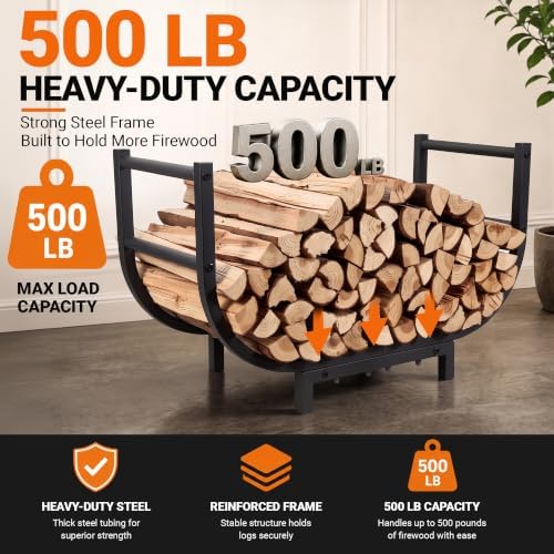 yqbrao 24-inch firewood rack, 500 lb heavy-duty steel shown in use