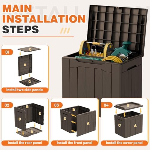 32 gallon deck box outdoor indoor waterproof storage, front angle view