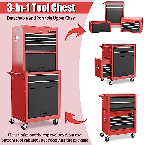 ironmax tool cabinet on wheels, 6-drawer lockable rolling, close-up detail
