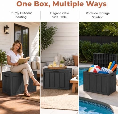outdoor storage box resin deck box waterproof black, side view