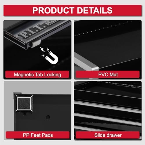 p.i.t. mini tool box,3 drawers small metal toolbox, front angle view
