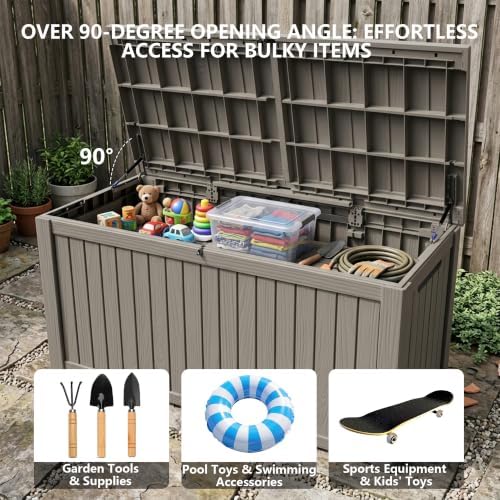 outdoor storage box,200 gallon waterproof deck box [upgraded on a desk or shelf