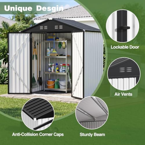 4 ft outdoor storage shed, waterproof metal garden, close-up detail