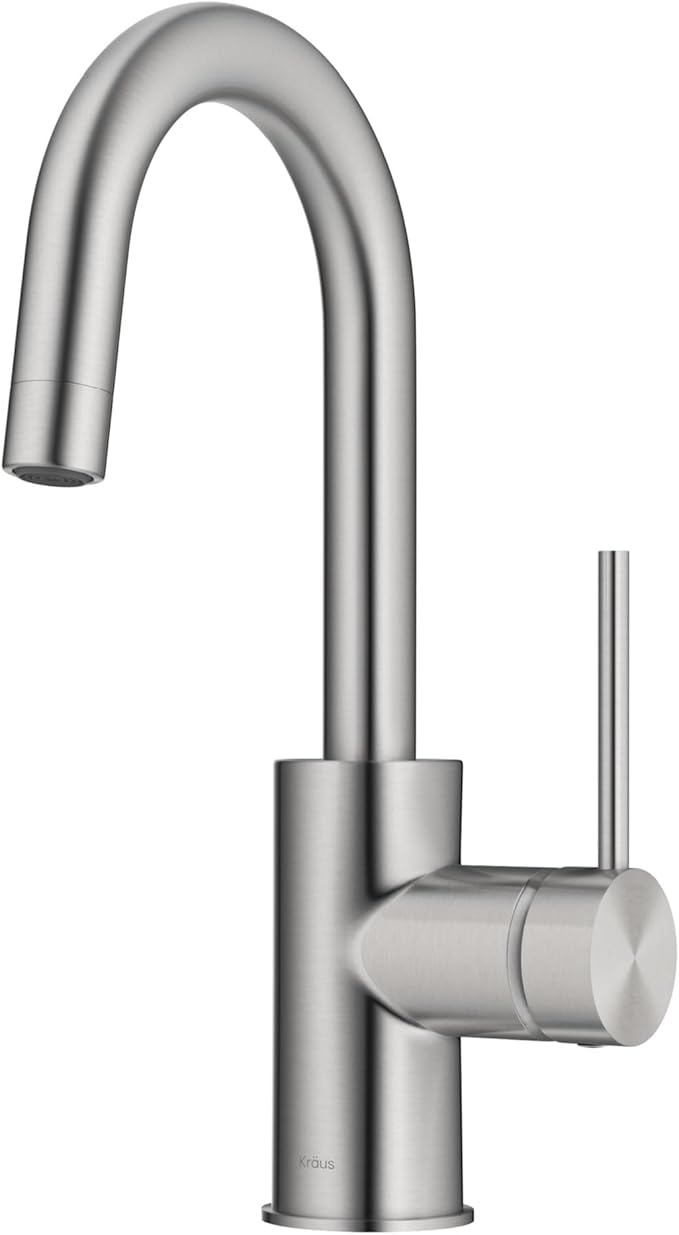 KRAUS Spot Free Oletto Single Handle Kitchen Bar Faucet in All-Brite Stainless by KRAUS