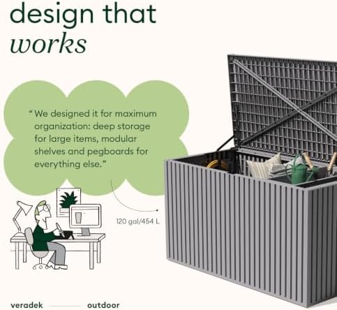 veradek everything box - 120-gallon outdoor storage box showing dimensions