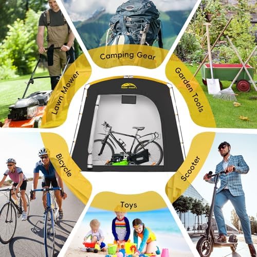 happy travel bike storage shed tent, waterproof portable, front angle view