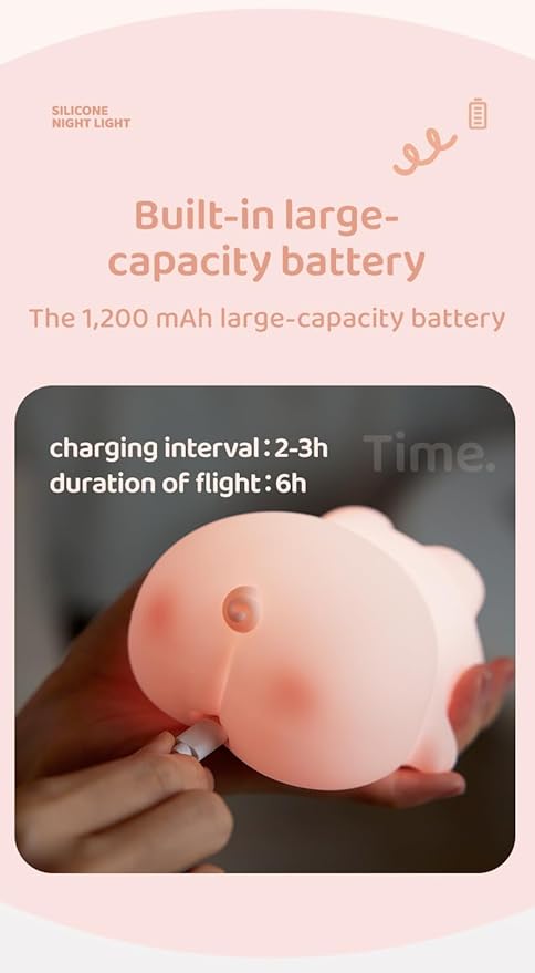 ATSUI Pig Night Light for Kids, Food Grade Silicone, Rechargeable, Tap Fun - Image 7
