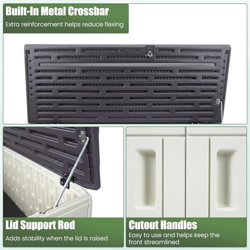 dreamade horizontal outdoor storage cabinet, 20 cu.ft resin, front angle view