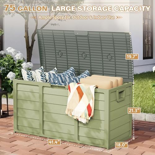 suncrown 75 gallon deck storage box resin outdoor shown in use