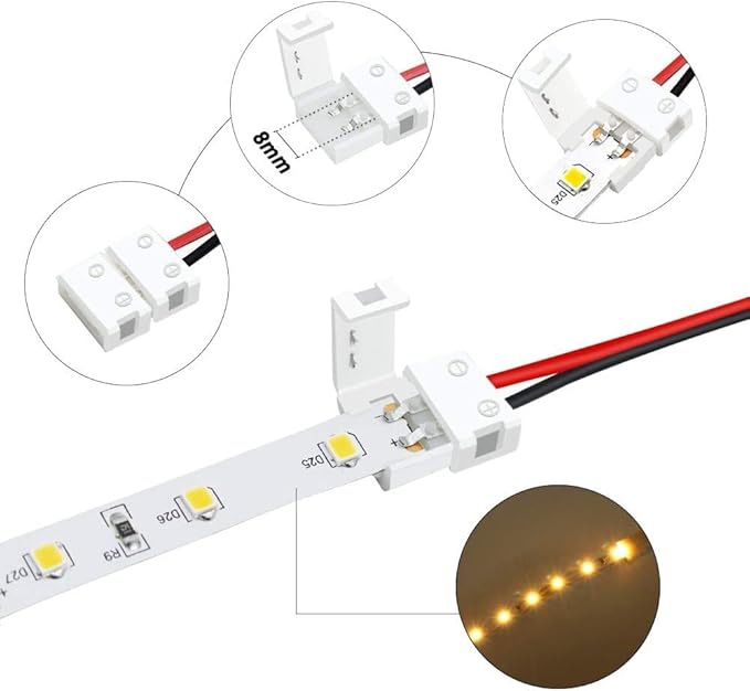 LightingWill 2 Pin LED Strip Light Connector Kit, 8mm Solderless Adapter - Image 3