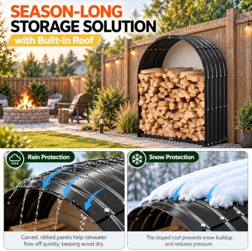 heavy duty firewood rack with top cover, outdoor shown in use
