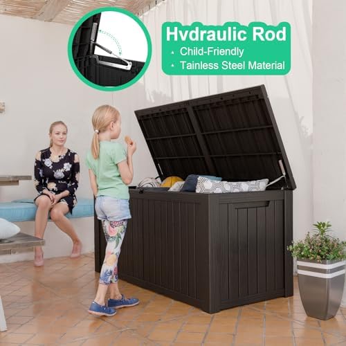 180 gallon deck box, waterproof resin outdoor storage, close-up detail