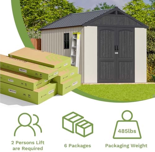 patiowell 8x10 ft resin outdoor storage shed with, package contents