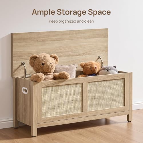 sicotas rattan storage chest 39.4" storage bench for showing dimensions