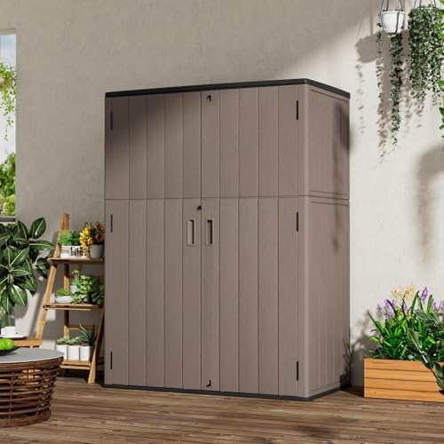 mrosaa outdoor storage shed waterproof,resin storage cabinet outdoor shown in use