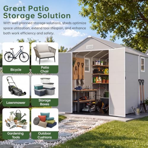 aoxun 6x10 ft outdoor storage shed, outdoor resin, close-up detail