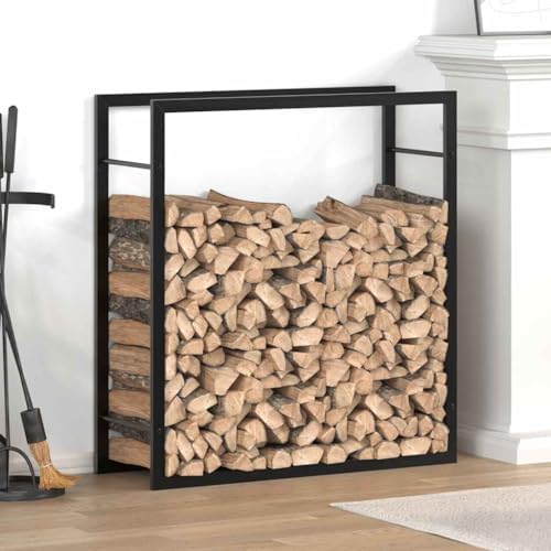 vidaxl firewood rack matt black 31.5"x11"x33.9" steel shown in use