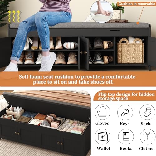 homefort 54.4" shoe bench with lift top storage showing dimensions