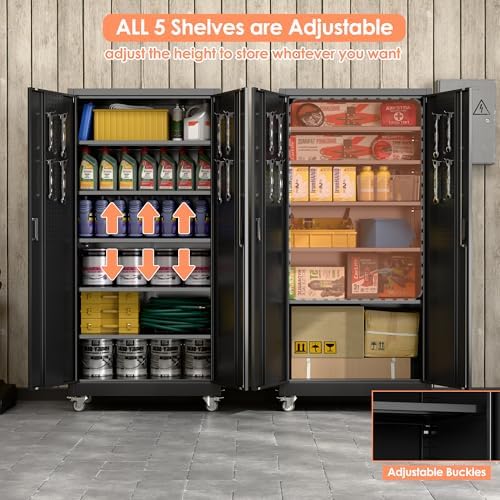 metal garage storage cabinet with wheels and pegboard showing dimensions