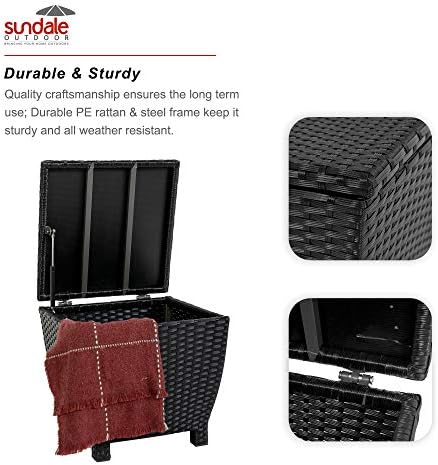 sundale pe wicker deck storage box, 13 gallon showing dimensions