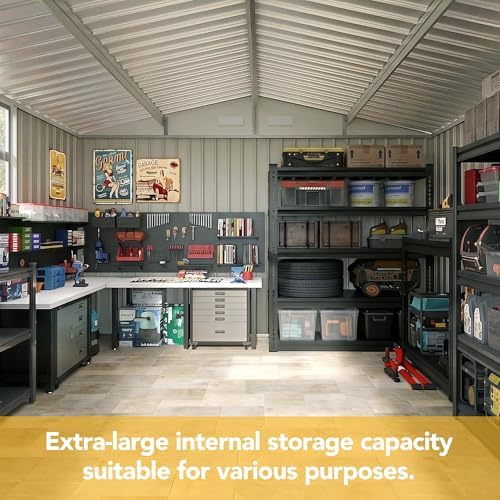 8x6ft outdoor storage shed, tool shed with sloping shown in use
