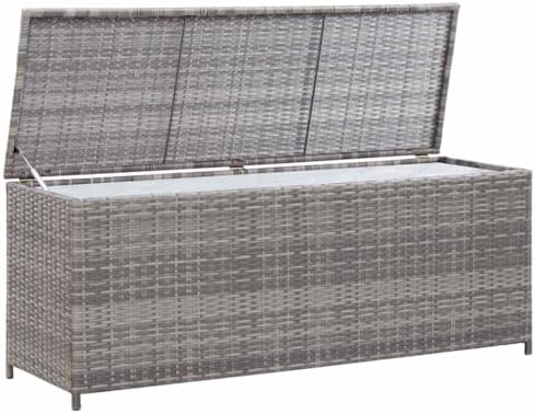 vidaxl patio storage box gray 59.1"x19.7"x23.6" poly rattan on a desk or shelf