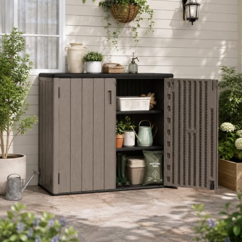 addok outdoor storage cabinet, 37 cu.ft horizontal resin, front angle view