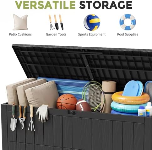 120 gallon deck box outdoor storage box storage shown in use