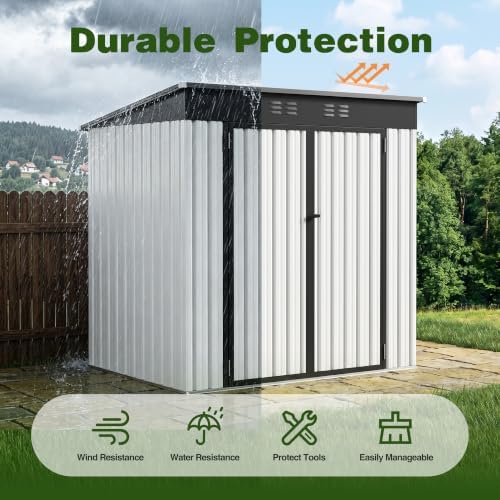 4 ft outdoor storage shed, waterproof metal garden showing dimensions